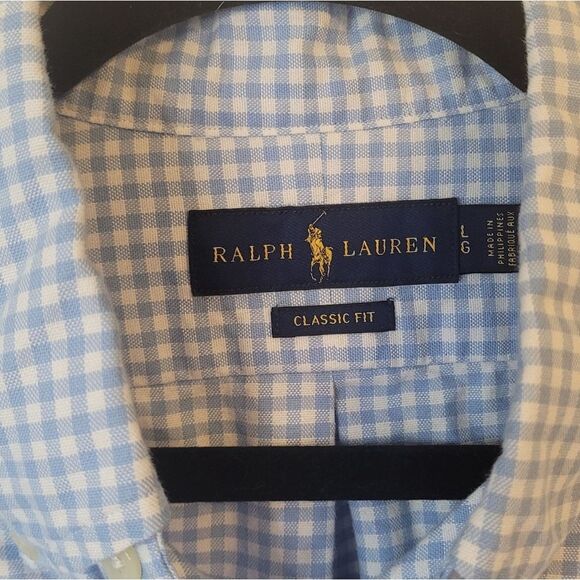 Ralph Lauren Men's Classic Fit Light Blue Gingham 100% Cotton Button Down Shirt - Picture 3 of 6